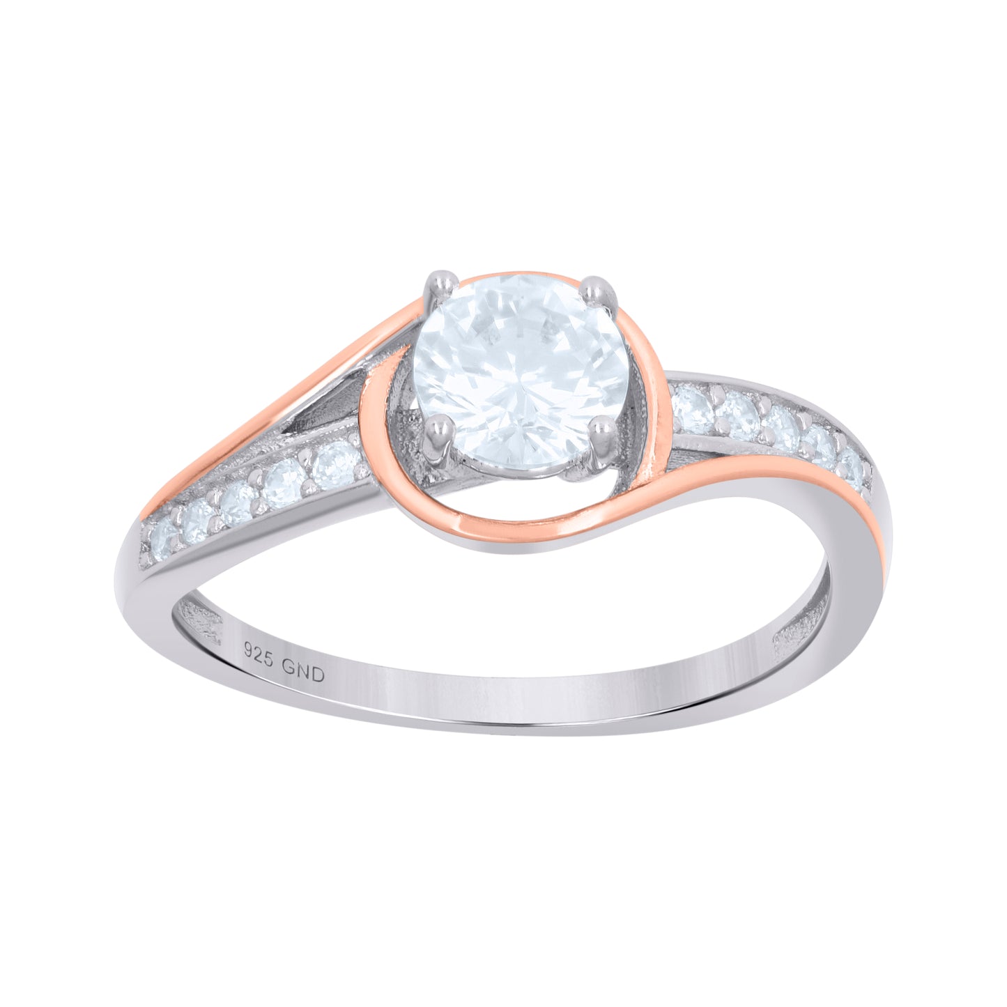 Sterling Silver Rose-Tone Womens Cubic-Zirconia Fashion Bridal Anniversary Wedding Engagement Band Ring