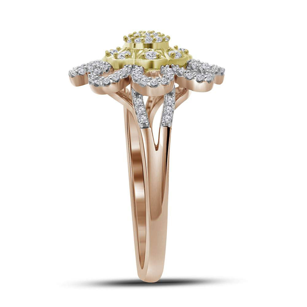10K Rose Gold Womens Round Diamond Flower Floral Cluster Ring 1/3 Cttw, Womens Size: 5-10