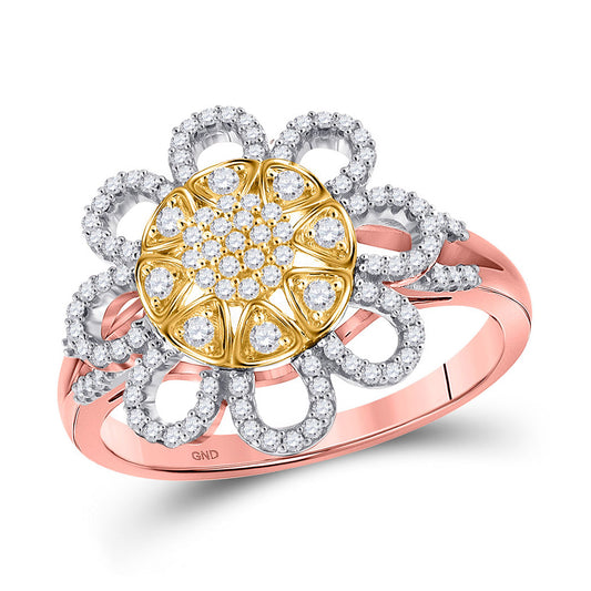 10K Rose Gold Womens Round Diamond Flower Floral Cluster Ring 1/3 Cttw, Womens Size: 5-10