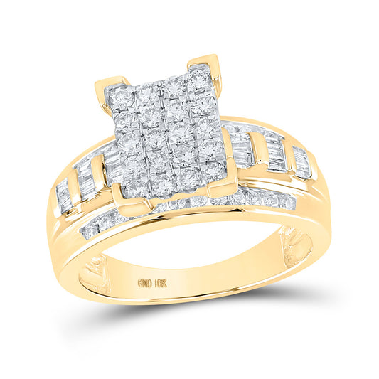 10K Yellow Gold Round Diamond Cluster Bridal Wedding Engagement Ring 7/8 Cttw, Womens Size: 5-10