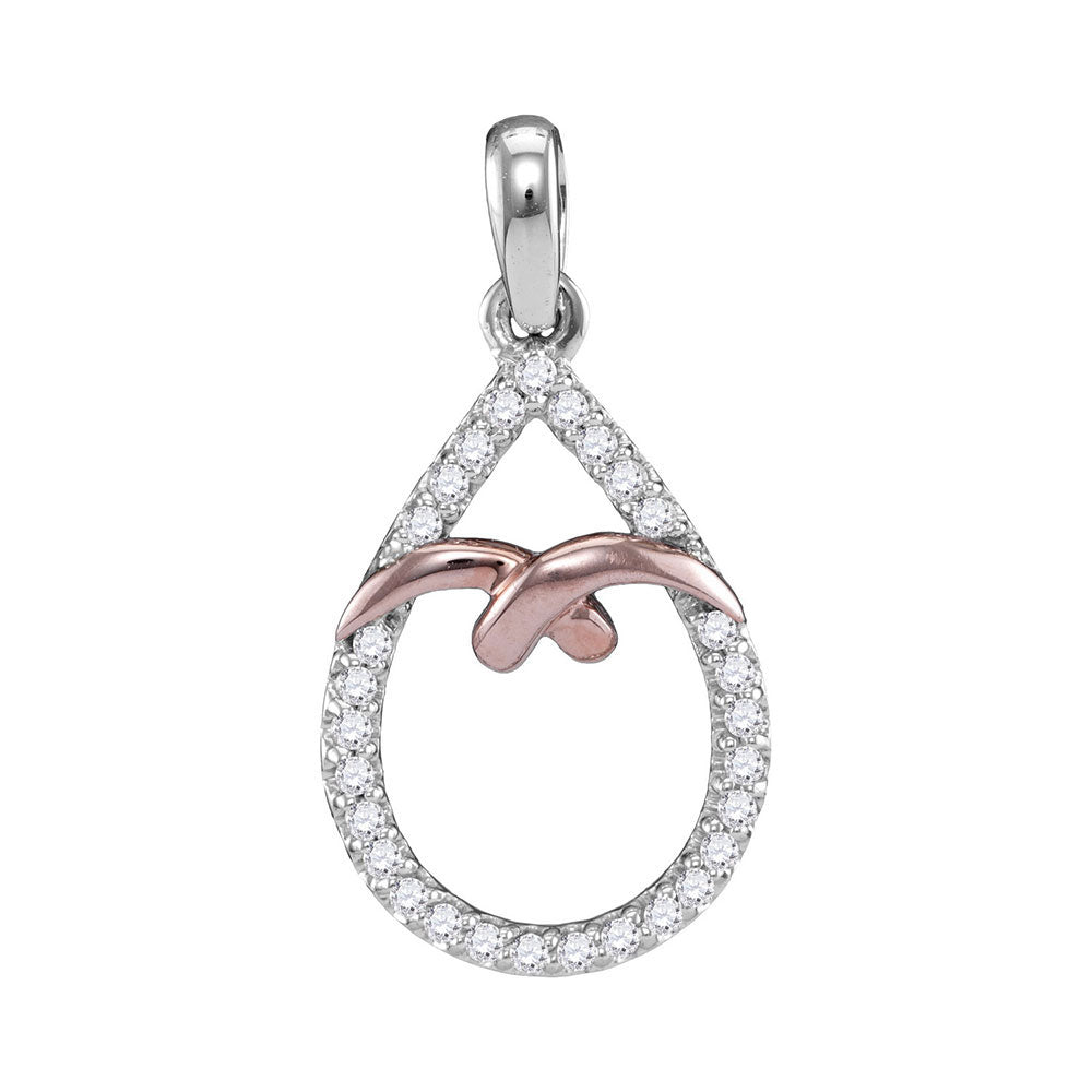 10K Two-tone Gold Womens Round Diamond Teardrop Pendant 1/6 Cttw, Length: 0.91 In, Width: 0.46 In