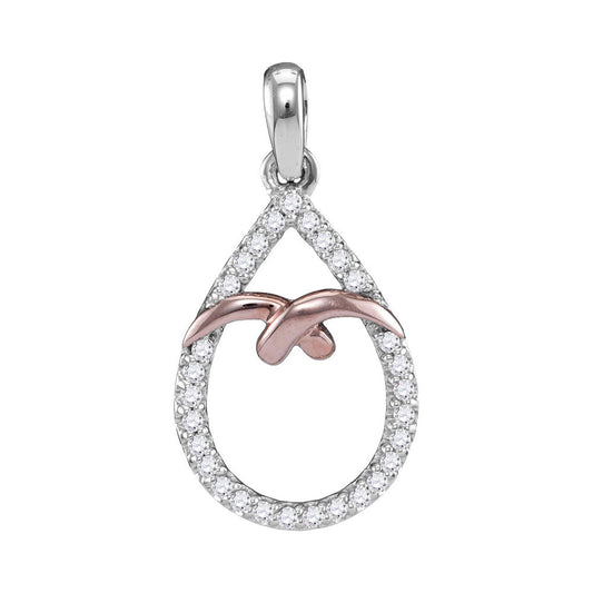 10K Two-tone Gold Womens Round Diamond Teardrop Pendant 1/6 Cttw, Length: 0.91 In, Width: 0.46 In