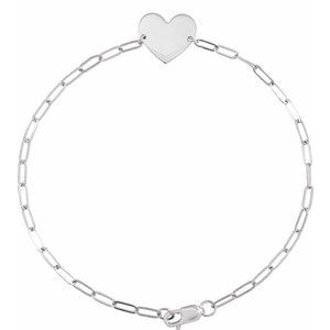 Sterling Silver 11 X 11 Mm 7 In Polished Engravable Heart Bracelet