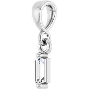 14K White Gold Straight Baguette 3 X 1.5Mm G-H Si2-Si3 .06 Ct Natural Diamond Solitaire Pendant
