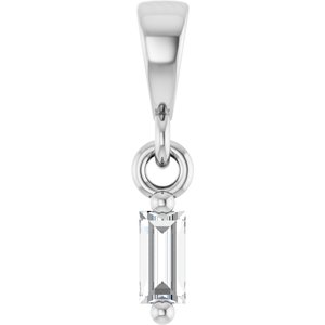 14K White Gold Straight Baguette 3 X 1.5Mm G-H Si2-Si3 .06 Ct Natural Diamond Solitaire Pendant