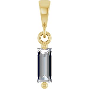 14K Yellow Gold Straight Baguette 5 X 2Mm G-H Vs 1/6 Ct Natural Diamond Solitaire Pendant