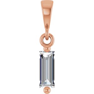 14K Rose Gold Straight Baguette 5 X 2Mm G-H Vs 1/6 Ct Natural Diamond Solitaire Pendant