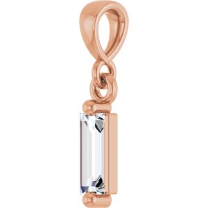 14K Rose Gold Straight Baguette 5 X 2Mm G-H Vs 1/6 Ct Natural Diamond Solitaire Pendant