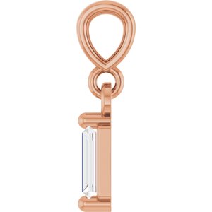 14K Rose Gold Straight Baguette 4 X 2Mm G-H Si2-Si3 1/8 Ct Natural Diamond Solitaire Pendant