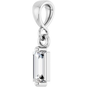 14K White Gold Straight Baguette 4 X 2Mm G-H Si2-Si3 1/8 Ct Natural Diamond Solitaire Pendant