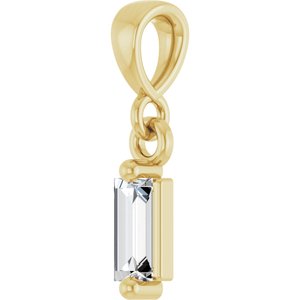 14K Yellow Gold Straight Baguette 4 X 2Mm G-H Si2-Si3 1/8 Ct Natural Diamond Solitaire Pendant
