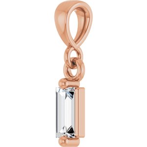 14K Rose Gold Straight Baguette 4 X 2Mm G-H Si2-Si3 1/8 Ct Natural Diamond Solitaire Pendant
