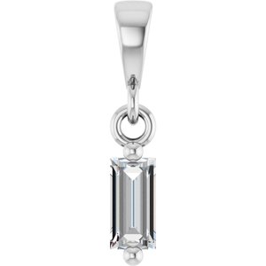 14K White Gold Straight Baguette 4 X 2Mm G-H Si2-Si3 1/8 Ct Natural Diamond Solitaire Pendant