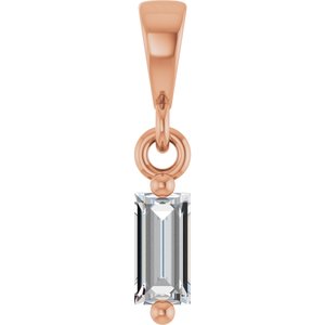 14K Rose Gold Straight Baguette 4 X 2Mm G-H Si2-Si3 1/8 Ct Natural Diamond Solitaire Pendant