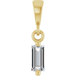 14K Yellow Gold Straight Baguette 4 X 2Mm G-H Si2-Si3 1/8 Ct Natural Diamond Solitaire Pendant