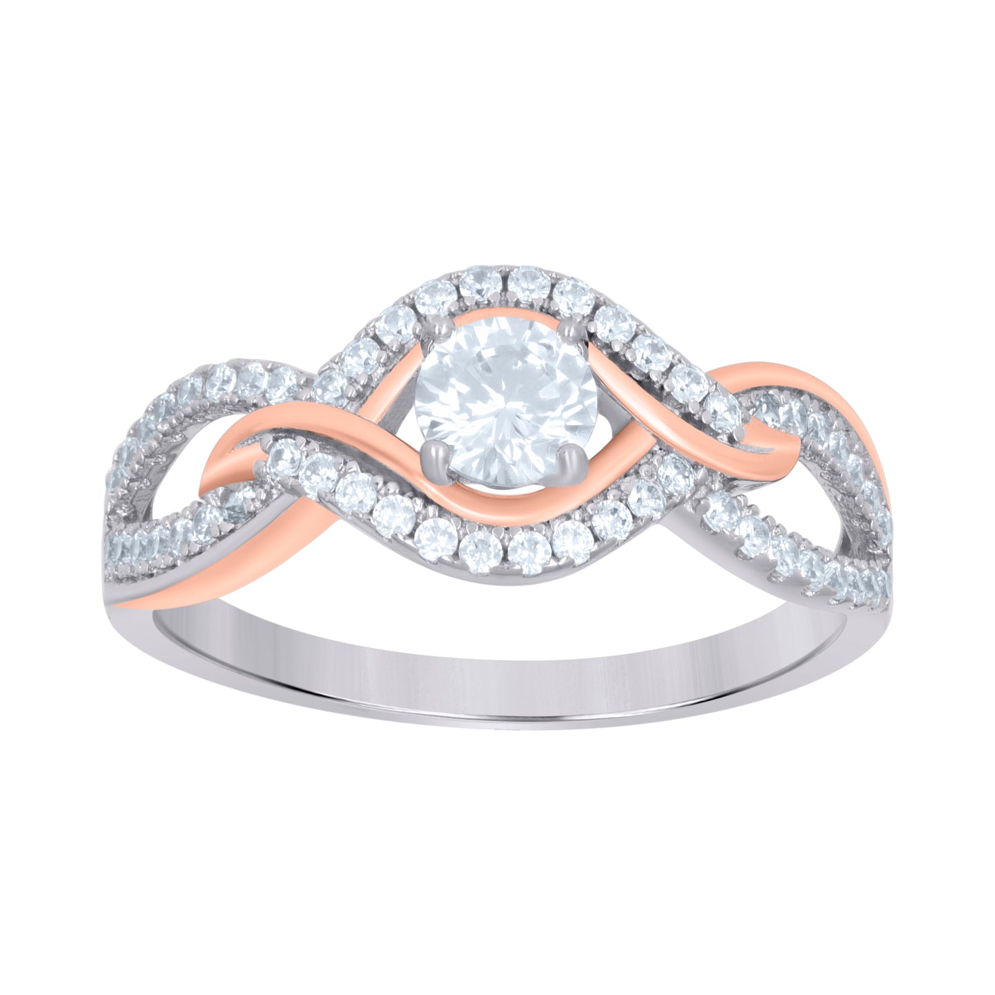Sterling Silver Rose-Tone Women's Cubic-Zirconia Fashion Bridal Anniversary Wedding Engagement Band Ring