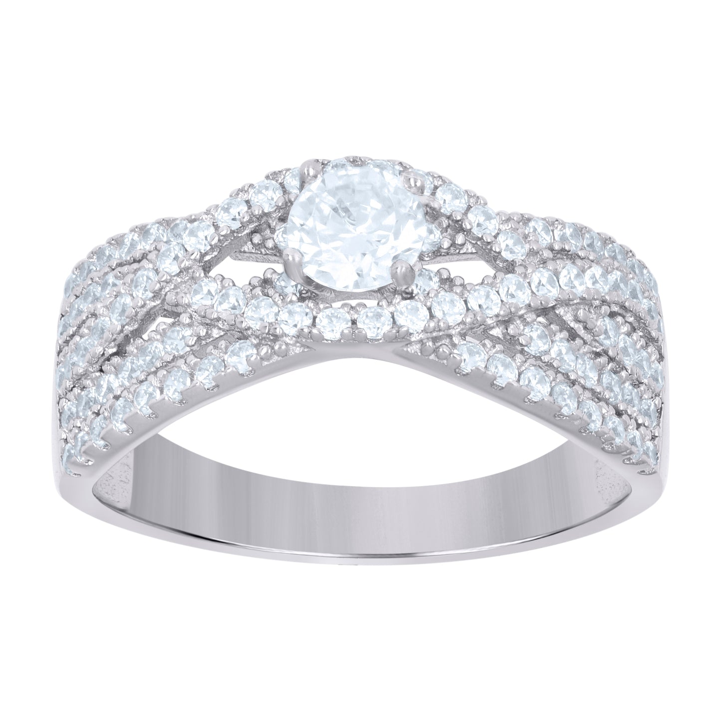 Sterling Silver Women's Cubic-Zirconia Fashion Bridal Anniversary Wedding Engagement Band Ring