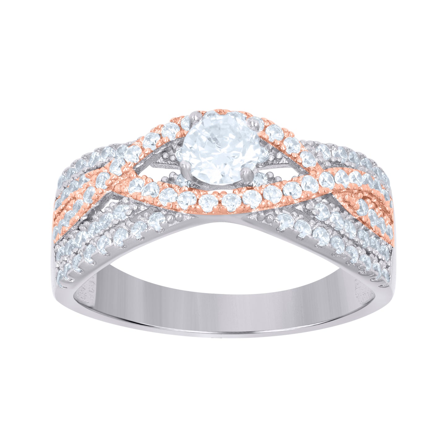 Sterling Silver Rose-Tone Women's Cubic-Zirconia Fashion Bridal Anniversary Wedding Engagement Band Ring