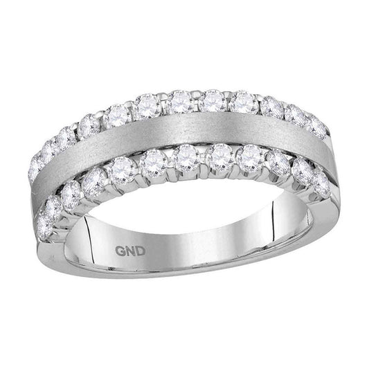 14K Brushed White Gold Womens Machine-Set Round Diamond Band Ring 1 Cttw, Womens Size: 5-10
