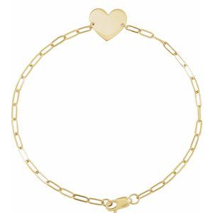 14K Yellow Gold 11 X 11 Mm 7 In Polished Engravable Heart Bracelet
