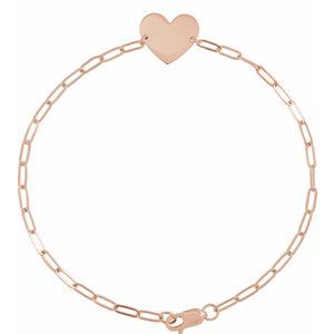 14K Rose Gold 11 X 11 Mm 7 In Polished Engravable Heart Bracelet