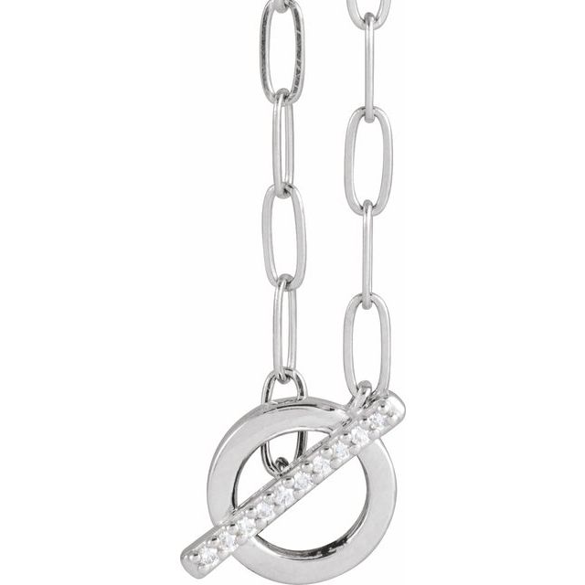 14K White Gold Round 1Mm I1, G-H 16 In Polished .04 Ctw Natural Diamond Accented Toggle Styled Necklace