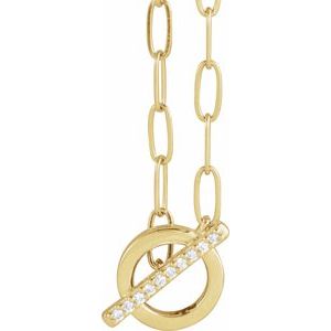 14K Yellow Gold Round 1Mm G-H I1 .04 Ctw Natural Diamond Accented Toggle Styled Necklace, Length: 16 In