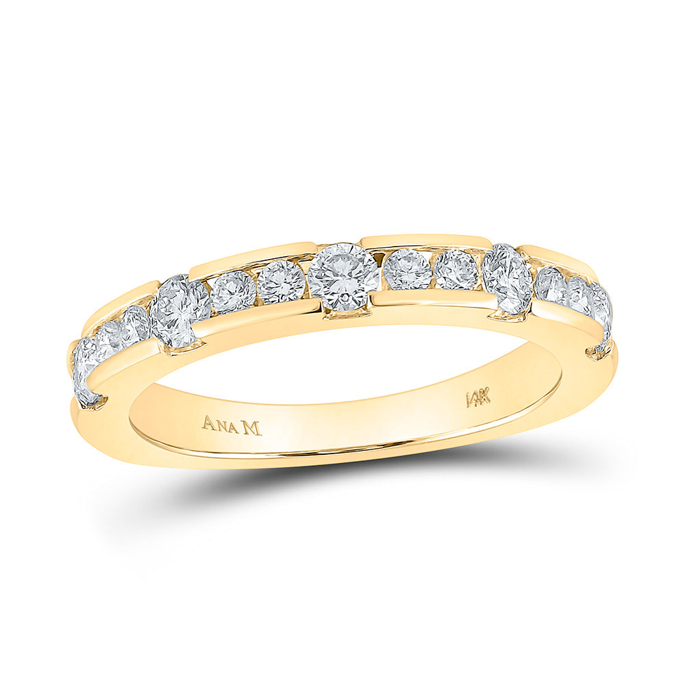 14K Yellow Gold Womens Round Diamond Wedding Single Row Band 3/4 Cttw, Womens Size: 5-10