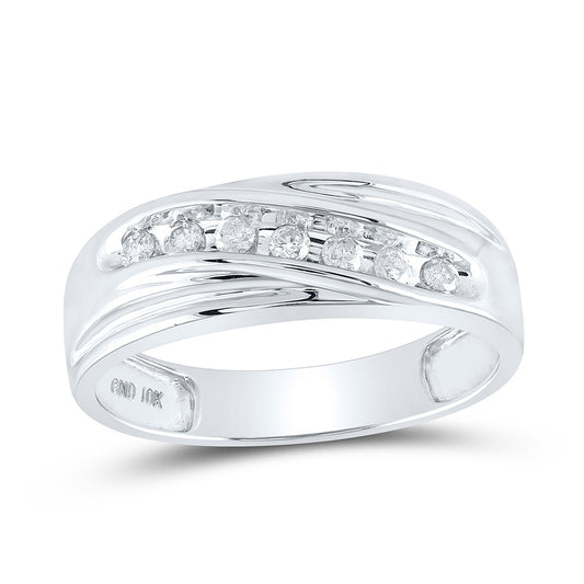 10K White Gold Mens Round Diamond Wedding Single Row Band Ring 1/4 Cttw, Mens Size: 7-13