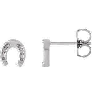 14K White Gold 6.08 X 5.71 Mm Pair Friction Backs Included Polished Horseshoe Earrings