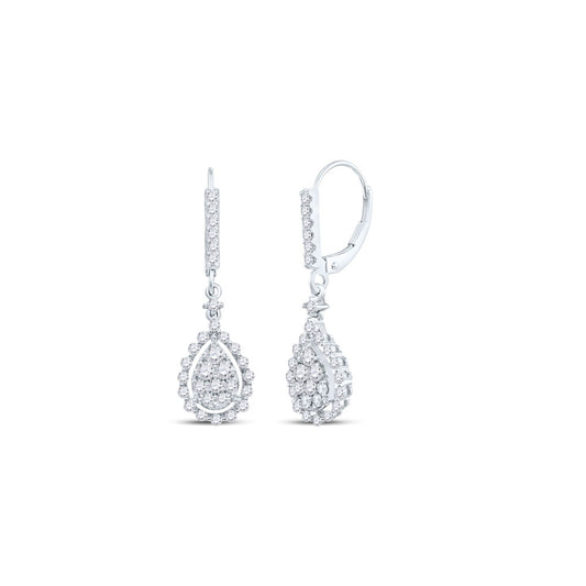 14K White Gold Womens Round Diamond Teardrop Frame Cluster Dangle Earrings 7/8 Cttw
