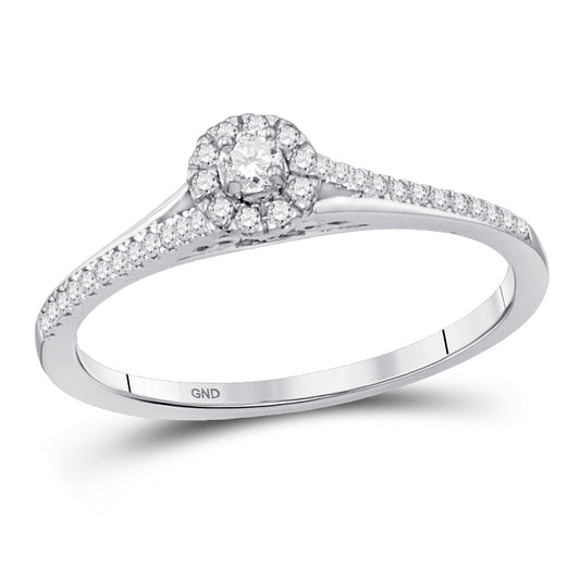10K White Gold Womens Round Diamond Halo Promise Ring 1/5 Cttw, Womens Size: 5-10