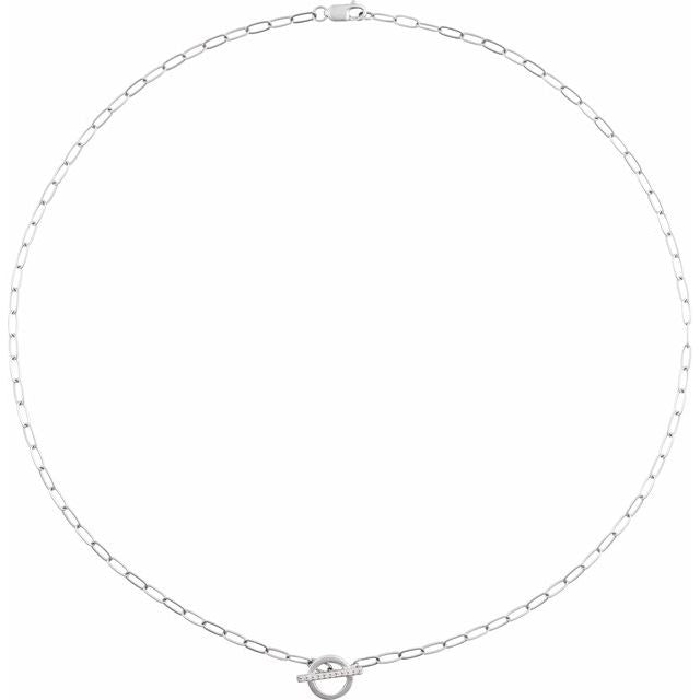 14K White Gold Round 1Mm I1, G-H 16 In Polished .04 Ctw Natural Diamond Accented Toggle Styled Necklace