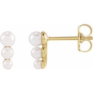 14K Yellow Gold Pearl 3 Mm Graduated Cultured White Freshwater Pearl Earrings