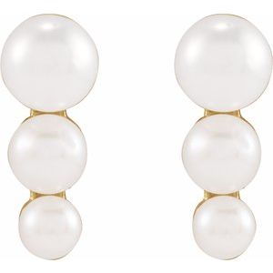 14K Yellow Gold Pearl 3 Mm Graduated Cultured White Freshwater Pearl Earrings