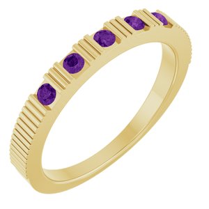 14K Yellow Gold Round 2 Mm Natural Amethyst Stackable Birthstone Ring Size 7