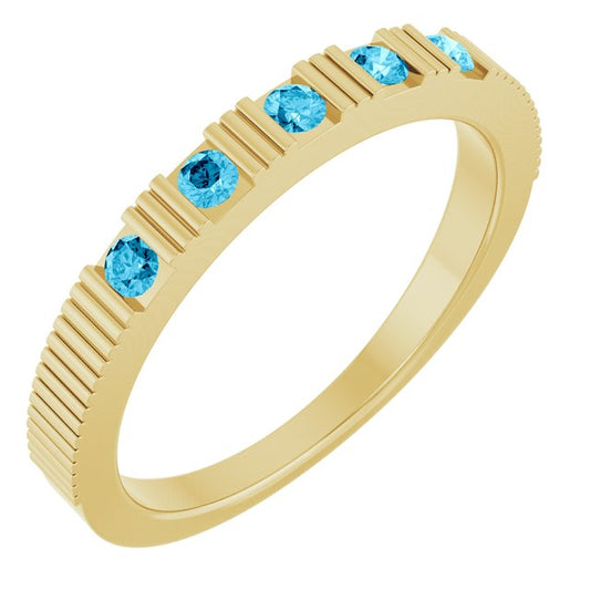 14K Yellow Gold Round 2 Mm Polished Natural Aquamarine Stackable Birthstone Ring, Size 7