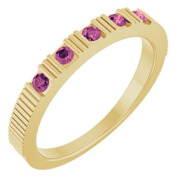 14K Yellow Gold Round 2 Mm Polished Natural Pink Tourmaline Stackable Birthstone Ring, Size 7