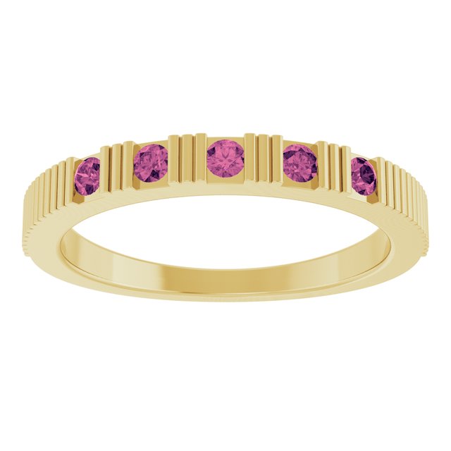 14K Yellow Gold Round 2 Mm Polished Natural Pink Tourmaline Stackable Birthstone Ring, Size 7