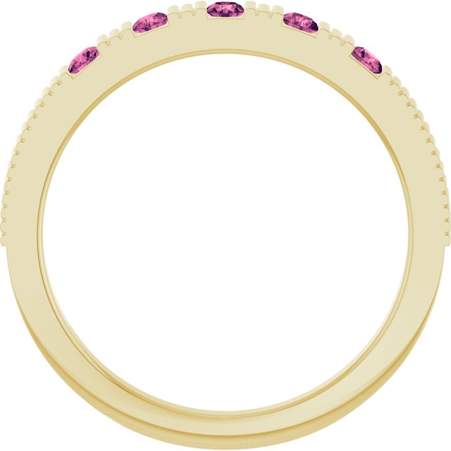 14K Yellow Gold Round 2 Mm Polished Natural Pink Tourmaline Stackable Birthstone Ring, Size 7
