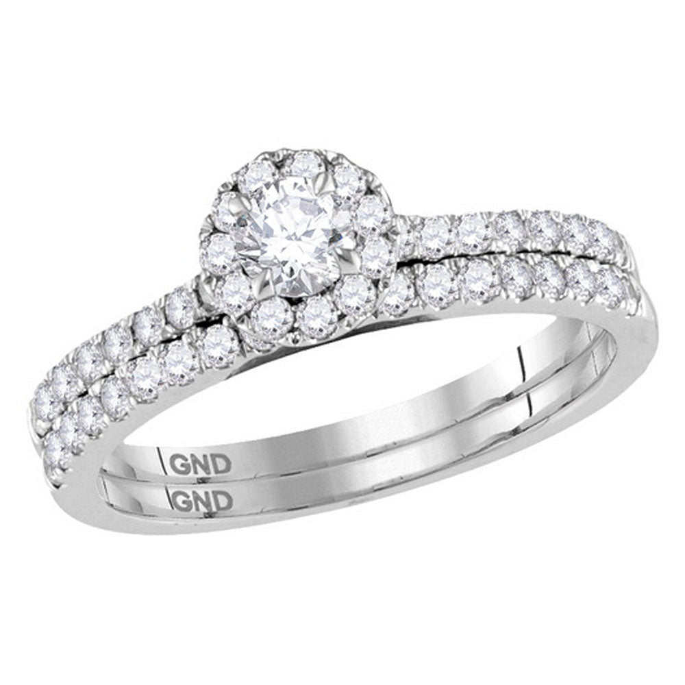 14K White Gold Round Diamond Halo Slender Bridal Wedding Ring Band Set 3/4 Cttw, Womens Size: 5-10
