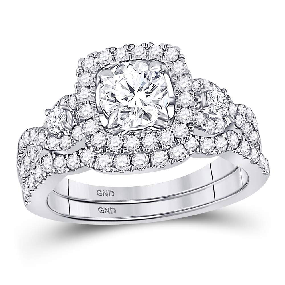 14K White Gold Round Diamond Halo Bridal Wedding Ring Band Set 1-3/4 Cttw, Womens Size: 5-10