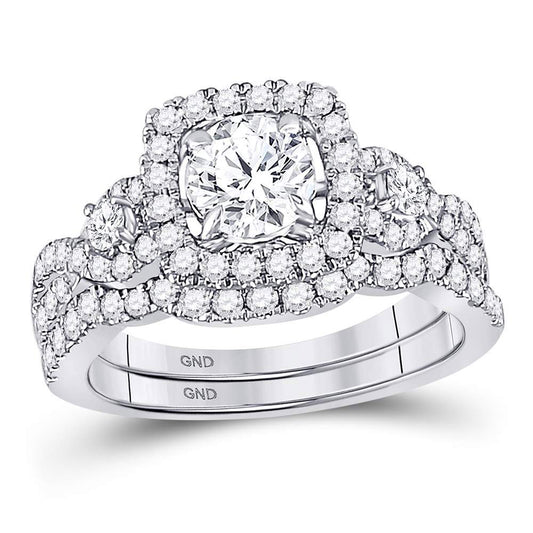 14K White Gold Round Diamond Halo Bridal Wedding Ring Band Set 1-3/4 Cttw, Womens Size: 5-10