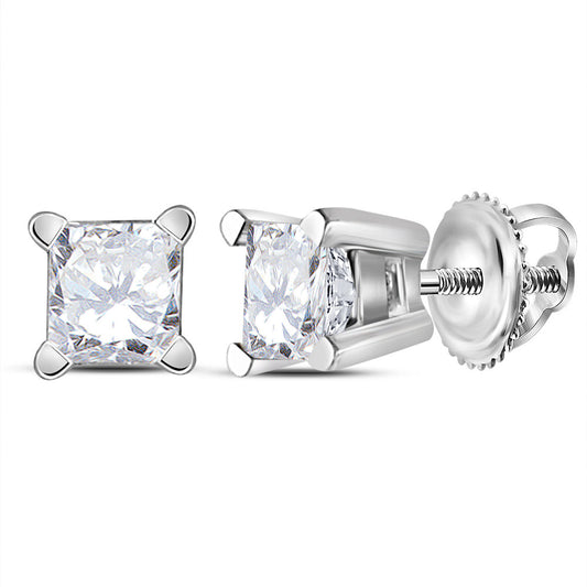 14K White Gold Unisex Princess Diamond Solitaire Stud Earrings 1/2 Cttw