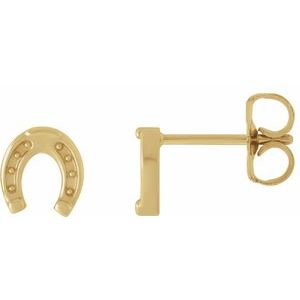 14K Yellow Gold 6.08 X 5.71 Mm Pair Friction Backs Polished Horseshoe Earrings