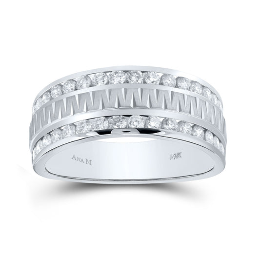 14K White Gold Mens Round Diamond Wedding Double Row Band Ring 1 Cttw, Mens Size: 7-13