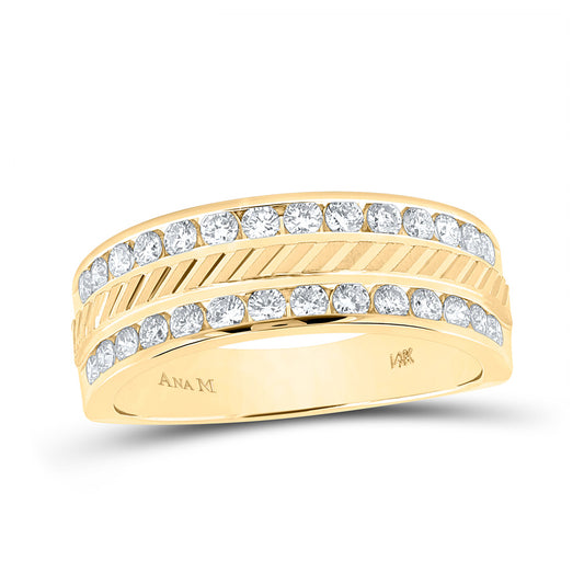 14K Yellow Gold Mens Round Diamond Machine-Set Wedding Band Ring 1 Cttw, Mens Size: 7-13