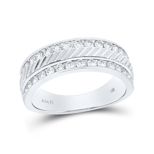 14K White Gold Mens Round Channel-set Diamond Double Row Grecco Wedding Band Ring 1 Cttw, Mens Size: 7-13