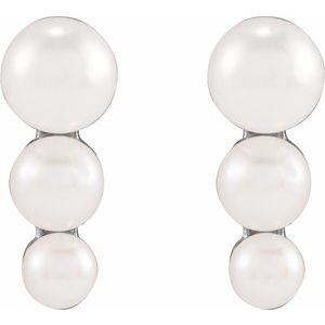14K White Gold Pearl 3 Mm Graduated Cultured White Freshwater Pearl Earrings