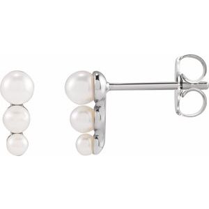 14K White Gold Pearl 3 Mm Graduated Cultured White Freshwater Pearl Earrings